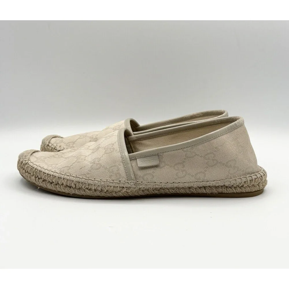 Gucci Off White/Cream GG Canvas and Leather Slip On Espadrille Flats EU 37.5